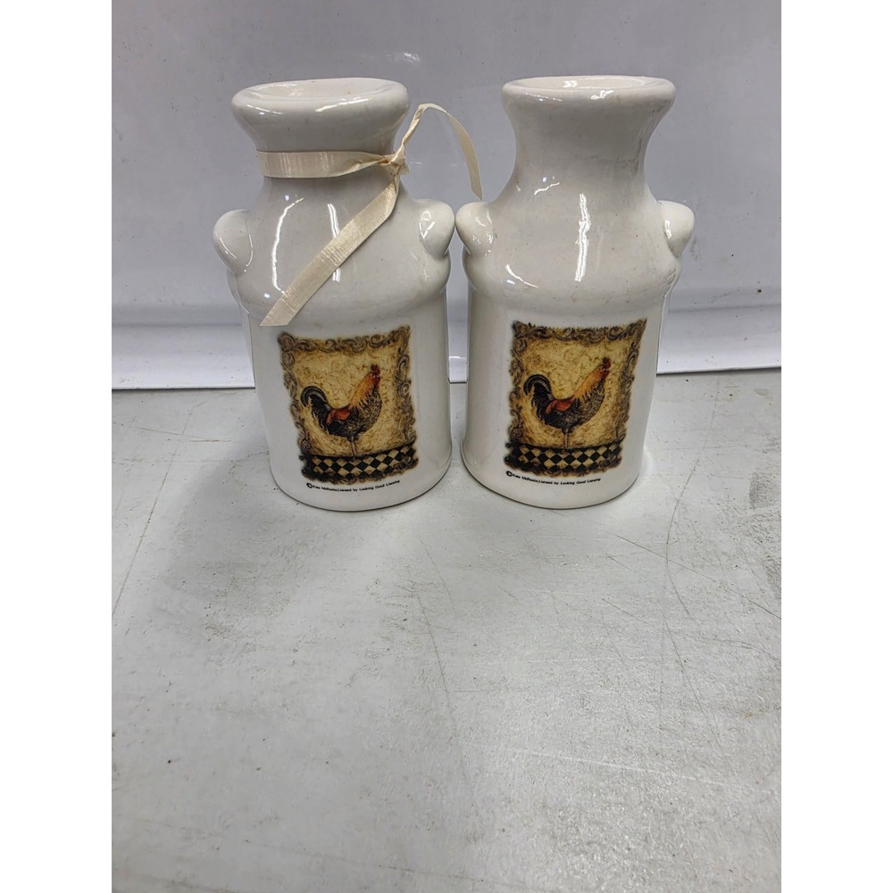 Kay McPhee Rooster Milk Jug Salt and Pepper Shaker Set Farmhouse Ceramic Cream
